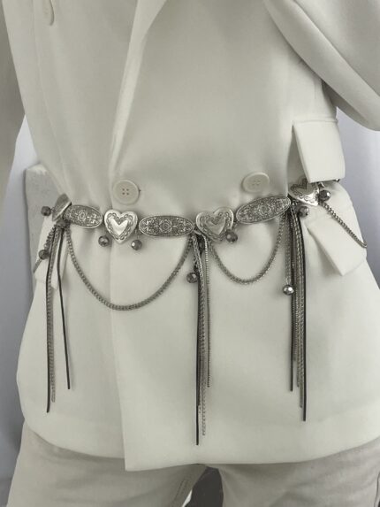 Özel Seri ZR Model Disko Top Detay Kalp Tasarım Zincir Gümüş Kemer