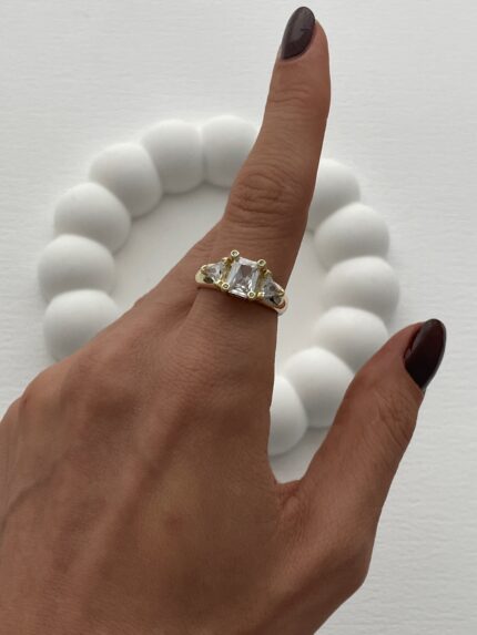 Özel Seri Köşeli Baget Taş Tasarım Ayarlanabilir Gold Yüzük