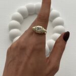 Özel Seri Geometrik Tasarım Baget Taşlı Ayarlanabilir Gold Yüzük