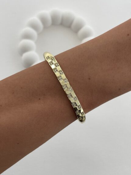 Özel Seri Zirkon Taş Kare Model Gold Kelepçe Bileklik
