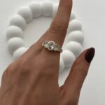 Özel Seri Oval Tasarım Baget Taşlı Ayarlanabilir Gold Yüzük