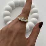 Özel Seri Geometrik Tasarım Baget&Zirkon Taşlı Ayarlanabilir Gold Yüzük