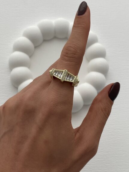 Özel Seri Geometrik Tasarım Baget&Zirkon Taşlı Ayarlanabilir Gold Yüzük