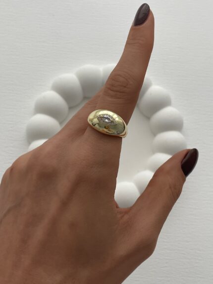 Özel Seri Bombe Tasarım Zirkon Taşlı Ayarlanabilir Gold Yüzük