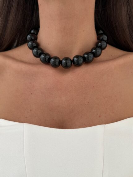 Özel Seri Siyah Top Tasarım Gold Choker Kolye