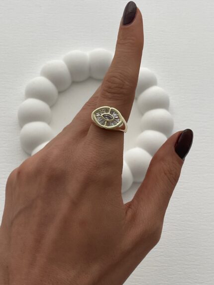 Özel Seri Göz Tasarım Baget Taşlı Ayarlanabilir Gold Yüzük