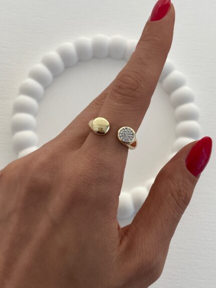 Özel Seri İkili Tasarım Zirkon Taşlı Ayarlanabilir Gold Yüzük