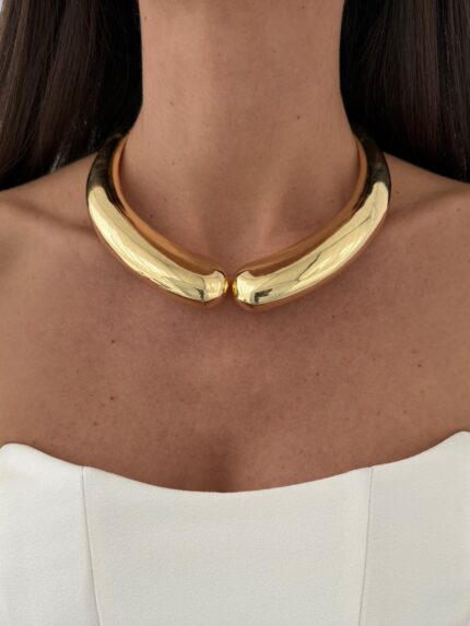 Özel Seri Damla Uç Tasarım Kalın Gold Choker
