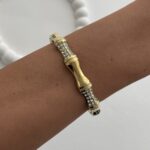 Çelik Zirkon Taşlı Kemik Model Gold Bileklik