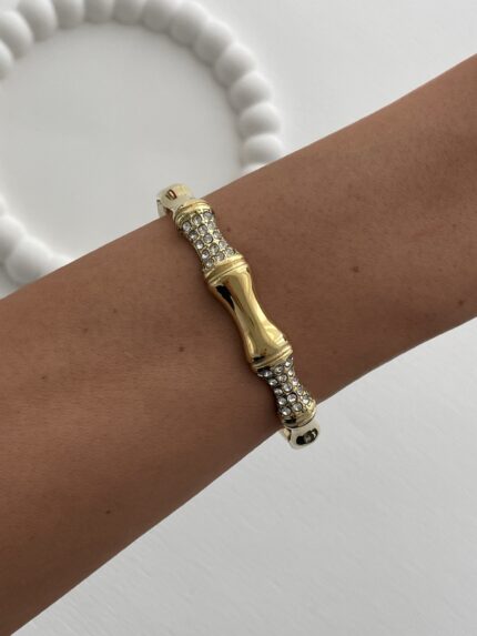 Çelik Zirkon Taşlı Kemik Model Gold Bileklik