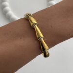 Çelik Zirkon Taşlı Üçgen Model Gold Bileklik