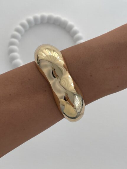 Özel Seri Çift Bombeli Kare Gold Kelepçe Bileklik