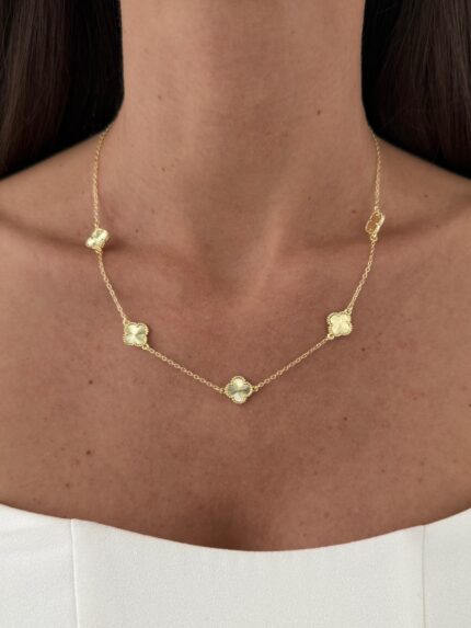 Özel Seri Beşli Desenli Yonca Tasarım Gold Kolye