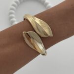 Özel Seri Yaprak Model Gold Kelepçe Bileklik