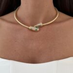 Özel Seri Zirkon Taşlı Yılan Tasarım Gold Choker Kolye