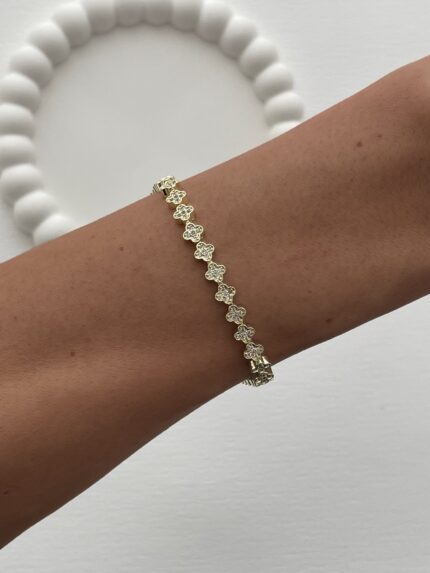 Özel Seri İnce Marka Model Yonca Tasarım Zirkon Taşlı Gold Bileklik (Küçük)