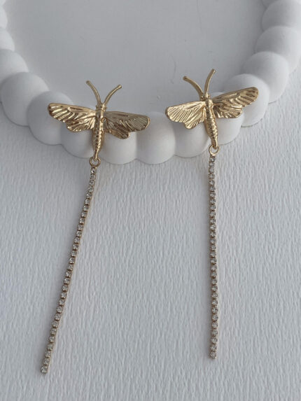 Özel Seri Zirkon Taşlı Yusufcuk Tasarım Sallantılı Gold Küpe