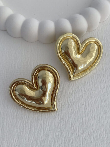 Özel Seri Kalp Tasarım Gold Küpe