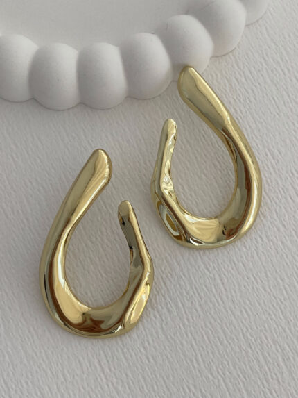 Özel Seri Soyut Tasarım Oval Gold Küpe