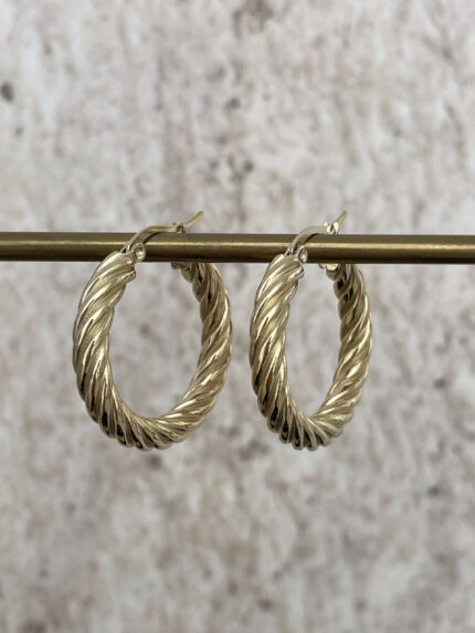 Çelik Burgu Tasarım Gold Halka Küpe