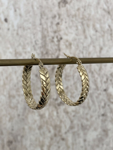 Çelik Örgü Tasarım Gold Halka Küpe