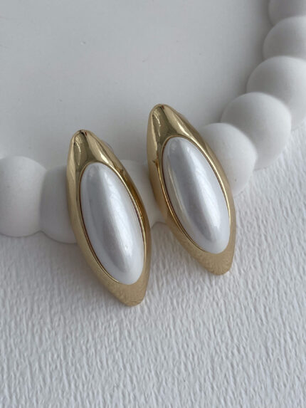 Özel Seri Geometrik Tasarım İnci Detay Gold Küpe