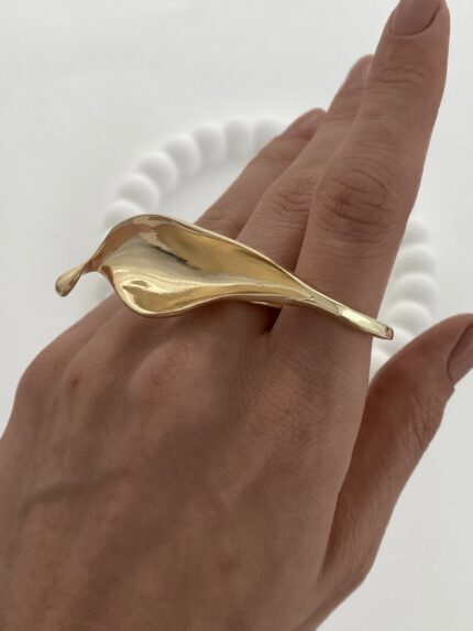 Özel Seri Yaprak Tasarım İkili Parmak Geçmeli Ayarlanabilir Gold Yüzük