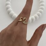 Özel Seri Zirkon Taşlı Kuğu Tasarım Ayarlanabilir Gold Yüzük