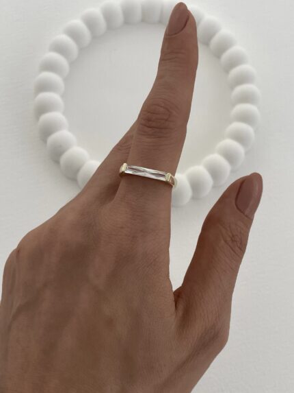 Özel Seri Baget Taşlı Dikdörtgen Model Ayarlanabilir Gold Yüzük