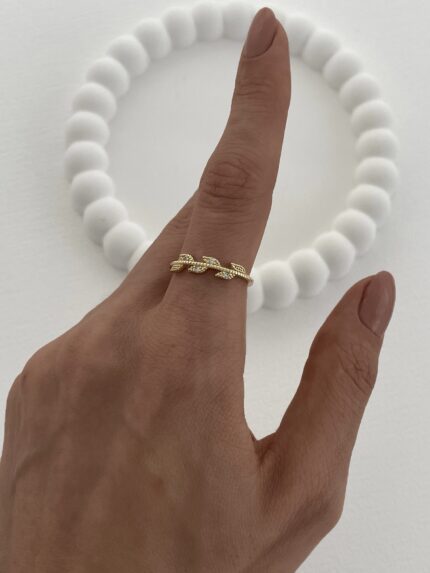 Özel Seri Zirkon Taşlı Yaprak Tasarım Ayarlanabilir Gold Yüzük