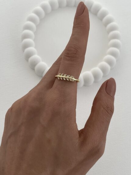 Özel Seri Zirkon Taşlı Yaprak Tasarım Ayarlanabilir Gold Yüzük