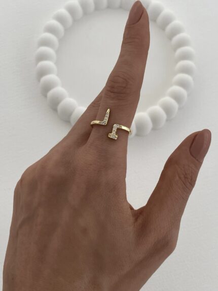 Özel Seri Zirkon Taşlı Çivi Tasarım Ayarlanabilir Gold Yüzük