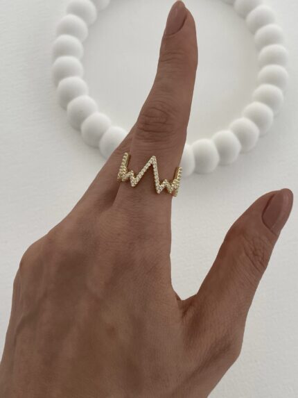 Özel Seri Zirkon Taşlı Zikzak Tasarım Ayarlanabilir Gold Yüzük