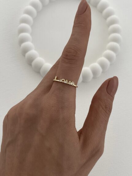 Özel Seri Zirkon Taşlı Love Yazılı Ayarlanabilir Gold Yüzük