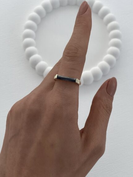 Özel Seri Siyah Baget Taşlı Dikdörtgen Model Ayarlanabilir Gold Yüzük