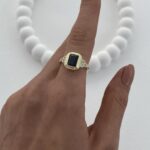 Özel Seri Zirkon Taşlı Siyah Baget Taş Tasarım Ayarlanabilir Gold Yüzük