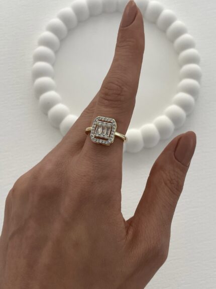 Özel Seri Zirkon Taşlı Baget Tasarım Ayarlanabilir Gold Yüzük