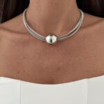 Özel Seri Tel Tasarım Top Detay Gümüş Choker Kolye