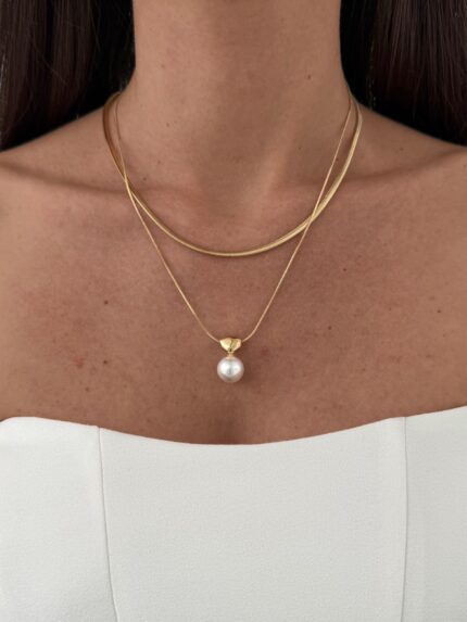 Özel Seri İtalyan Zincir İnci Detay İkili Gold Kolye