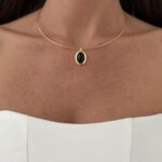 Özel Seri Siyah Mineli Oval Tasarım Gold Choker Kolye