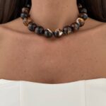 Özel Seri Kahverengi Top Tasarım Gold Choker Kolye