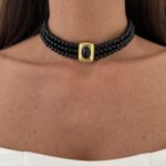 Özel Seri Vintage Tasarım Gold Detay Siyah İnci Choker Kolye