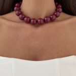 Özel Seri Bordo Top Tasarım Gold Choker Kolye