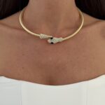 Özel Seri Zirkon Taşlı Yılan Tasarım Gold Choker Kolye