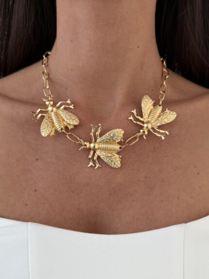 Özel Seri Üçlü Arı Tasarım Gold Kolye