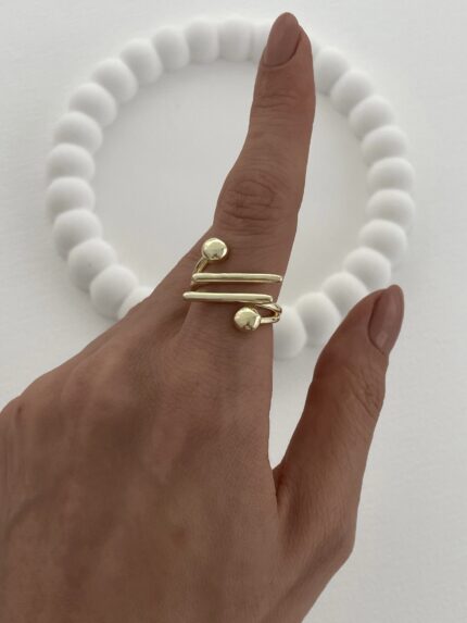 Özel Seri İkili Çapraz Top Tasarım Ayarlanabilir Gold Yüzük