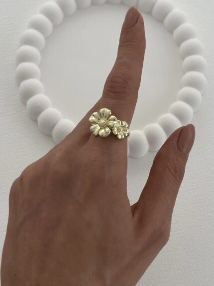 Özel Seri İkili Çiçek Tasarım Ayarlanabilir Gold Yüzük