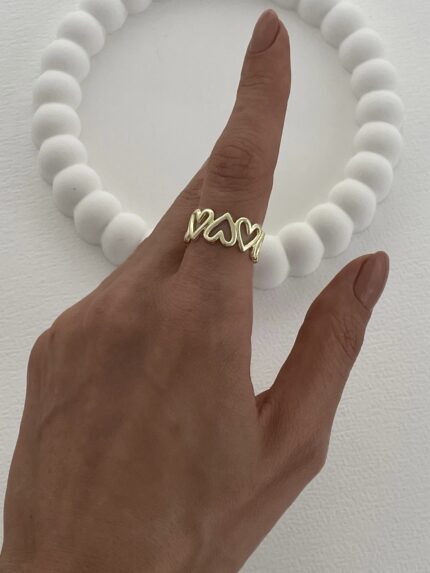 Özel Seri Çoklu Kalp Tasarım Ayarlanabilir Gold Yüzük