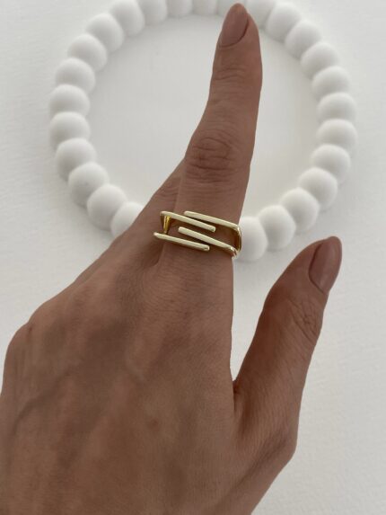 Özel Seri Çizgi Tasarım Ayarlanabilir Gold Yüzük