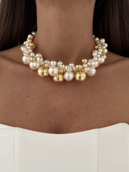 Özel Seri İnci Detay Gold Choker Kolye